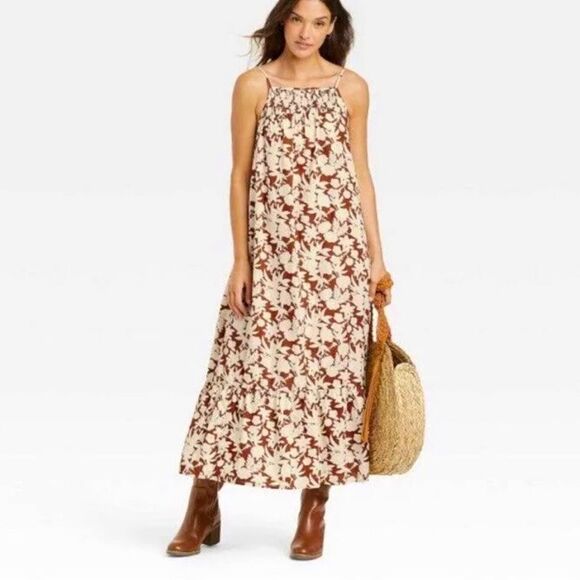 Universal Thread Women's Sleeveless Tiered Dress - Brown Floral - Picture 1 of 4